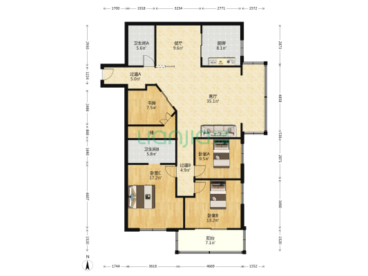 望江大厦 4室2厅2卫 175平方