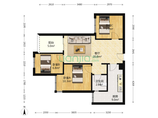 远洋香派 3室1厅1卫 73平方