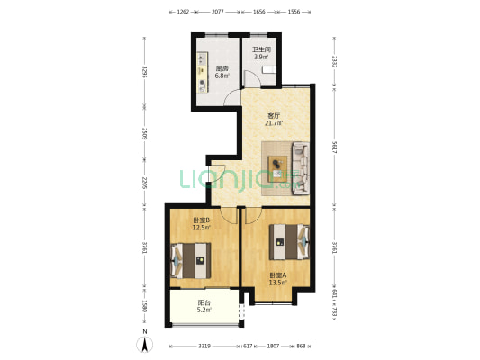 红五月嘉苑二区 2室1厅1卫 90平方