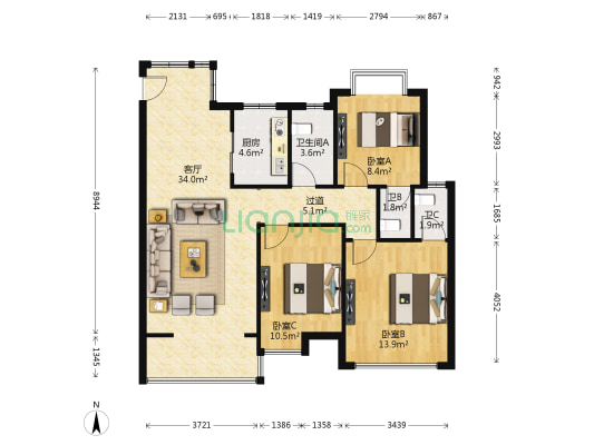 IM乐盈广场 3室1厅3卫 108平方