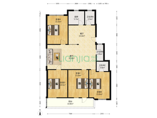 江东路小区 4室2厅3卫 143平方