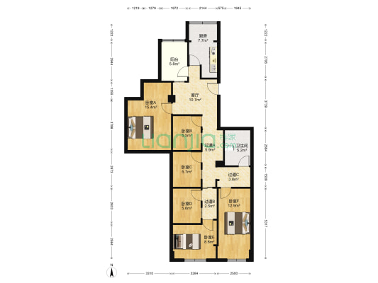 乾宁公寓 6室1厅1卫 117平方