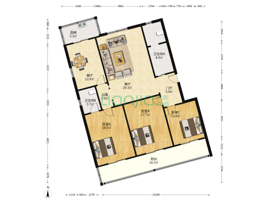 国税局家属院（临潼） 3室2厅2卫 157平方