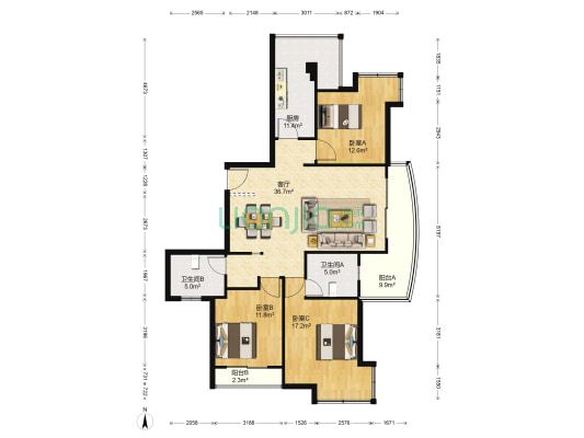 和兴東城花苑 3室1厅2卫 138平方
