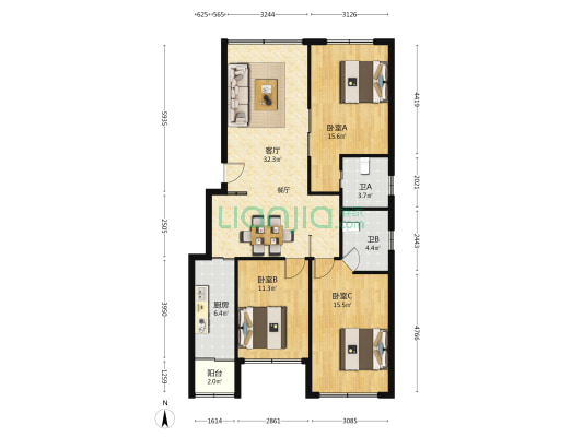 富来楼 3室1厅2卫 118平方