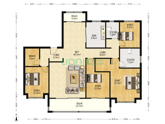 天鹅湖凤曦府 4室1厅2卫 209平方