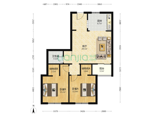武夷路443号 2室1厅1卫 115平方