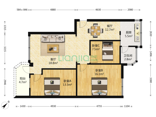 大华二路 3室2厅1卫 89平方