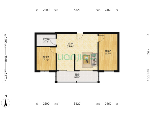 教场巷38号 2室1厅1卫 66平方