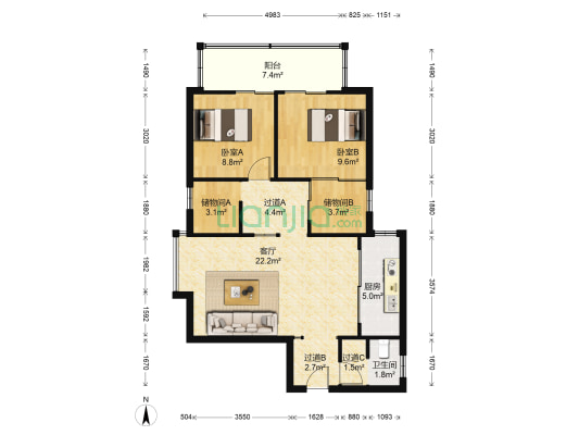 宝怡阁 2室1厅1卫 91平方