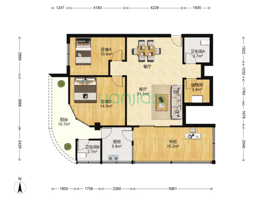 鹭悦小区 3室1厅2卫 83平方