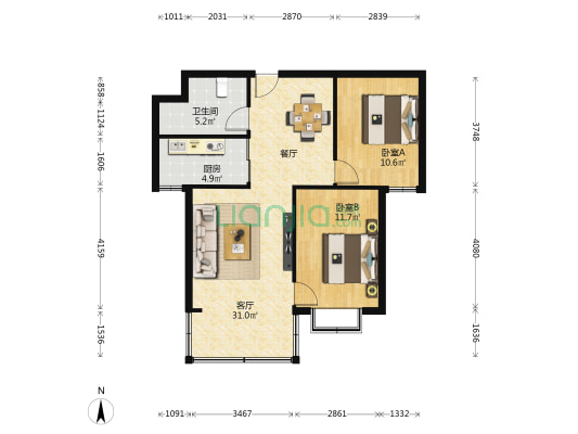 兰通北苑 2室1厅1卫 89平方