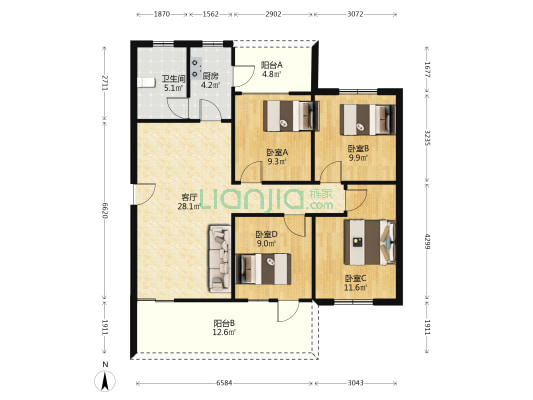 东怡新苑 4室1厅1卫 105平方