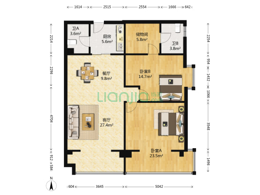 星河晨光A区 2室2厅2卫 145平方