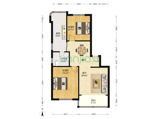 锦绣苑 2室1厅1卫 88平方