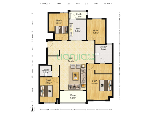 皖新朗诗绿郡 4室1厅2卫 135平方