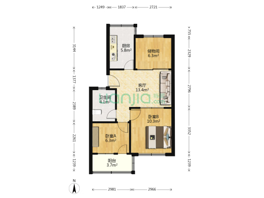老服装厂家属院 2室1厅1卫 61平方