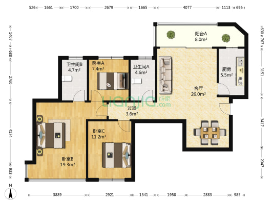 恒大海上威尼斯 3室1厅2卫 111平方