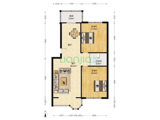 郁金花园 2室1厅1卫 122平方