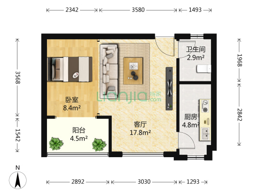 盛融风华城 1室1厅1卫 60平方