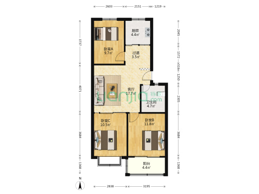 恒信沁園春 3室1厅1卫 86平方