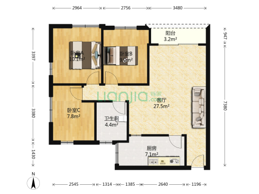 瑞康花园 3室1厅1卫 82平方