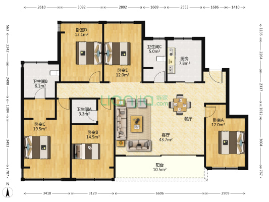 九龙仓·翠樾庭 5室1厅3卫 166平方