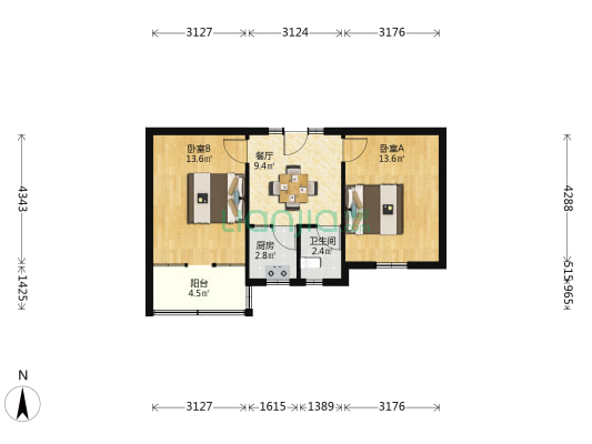 童仓小区 2室1厅1卫 54平方