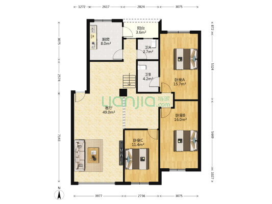 光明路二段8号 3室1厅2卫 141平方