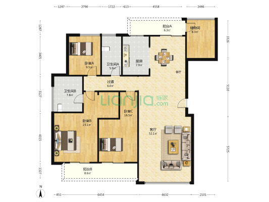 蓝城守诚苑 3室1厅2卫 186平方