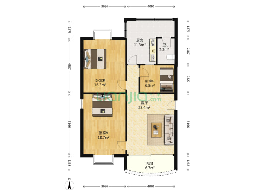 俊雅名园 3室1厅1卫 107平方