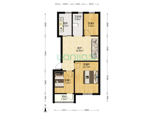 小珠子巷西 3室1厅1卫 68平方