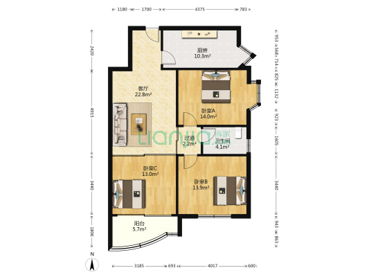 山师东路17号院 3室1厅1卫 105平方