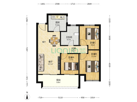开封星联岚溪府 3室1厅1卫 101平方