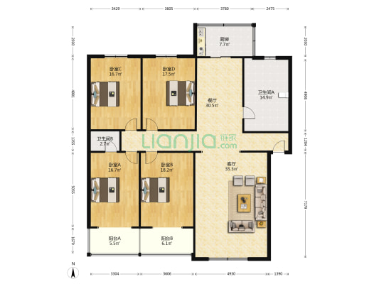 福祥小区 4室2厅2卫 195平方