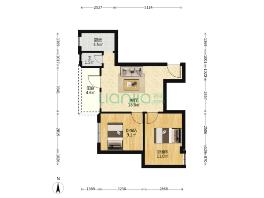 燕子岗南路 2室1厅1卫 57平方