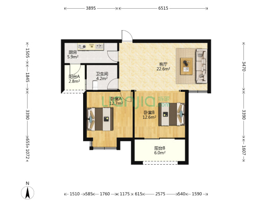 天坤天悦名城 2室1厅1卫 88平方