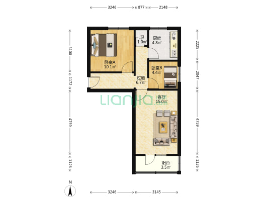 甘肃省社会科学院 2室1厅1卫 47平方