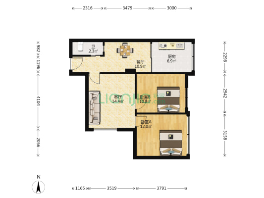 南浦路51号 2室2厅1卫 63平方