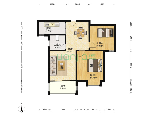 日月星城 2室1厅1卫 82平方
