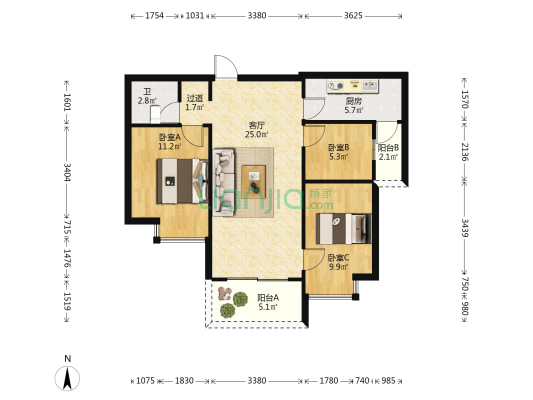 万科城凌峰上 3室1厅1卫 87平方