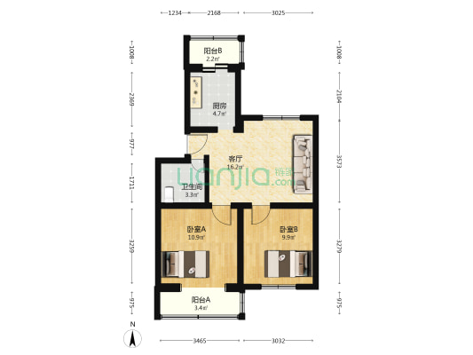 石龙北路27号院 2室1厅1卫 66平方