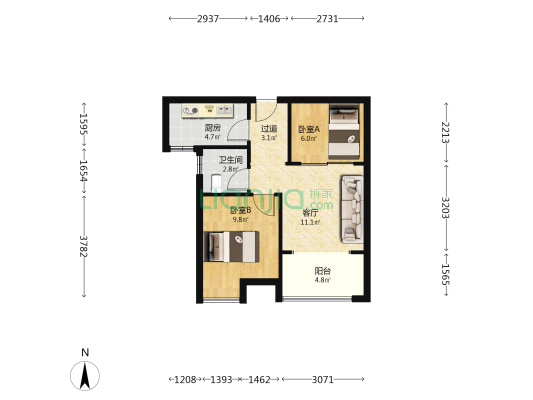 东宅 2室1厅1卫 60平方