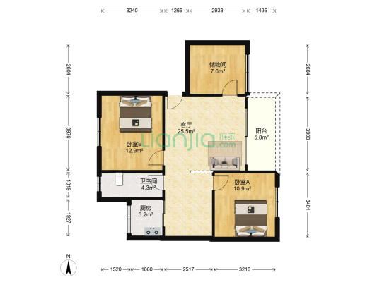 鹏湾花园一村 2室1厅1卫 84平方