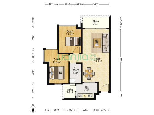 方圆云山诗意三期 2室1厅1卫 79平方