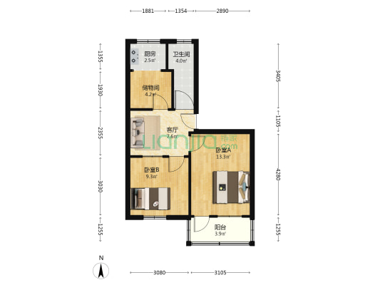 区医院宿舍 2室1厅1卫 58平方