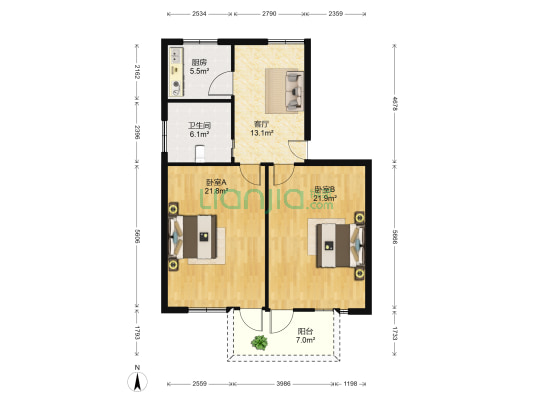税务小区 2室1厅1卫 84平方