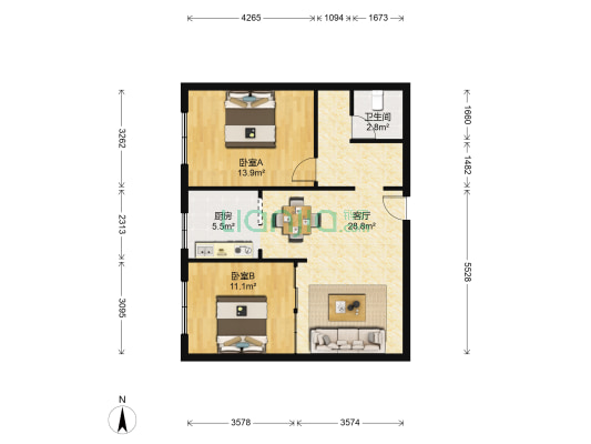第三勘查院晏家坪小区 2室1厅1卫 77平方
