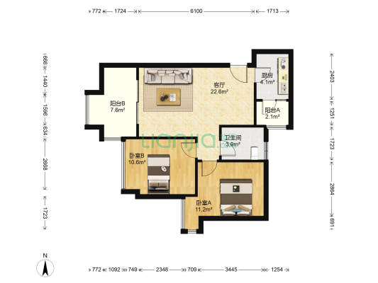 银滩 2室1厅1卫 73平方