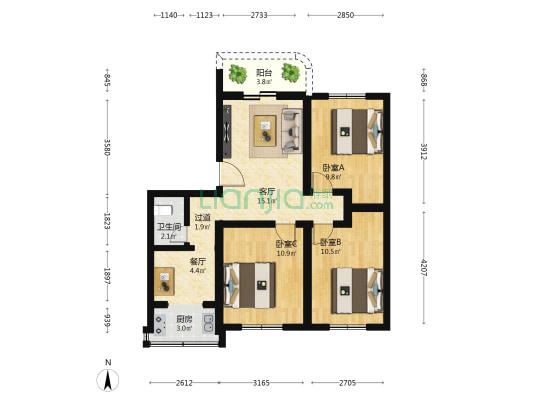 杏林北路 3室2厅1卫 80平方
